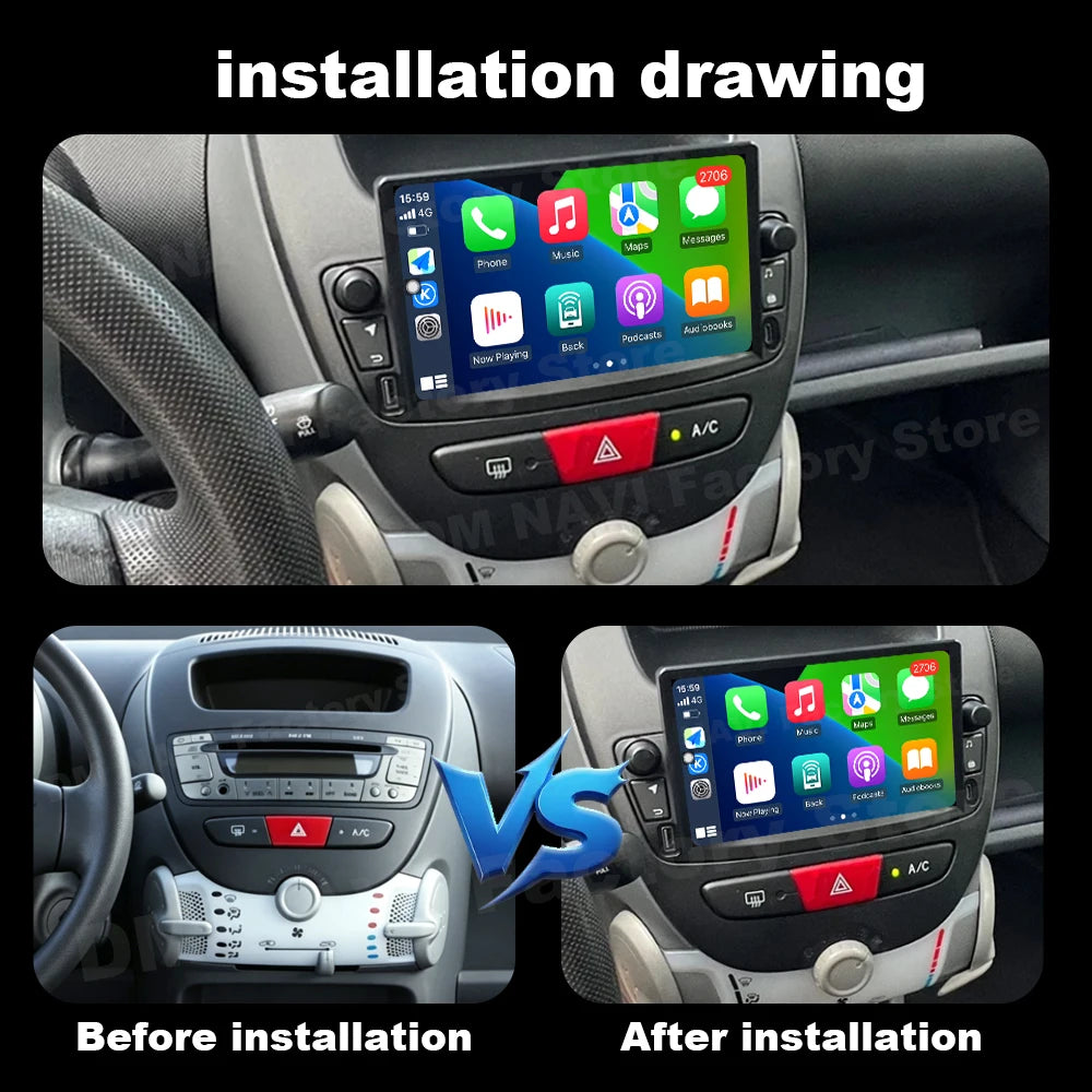 Car Radio for Peugeot 107 Toyota Aygo Citroen C1 2005 - 2014 Multimedia Player Android Aut