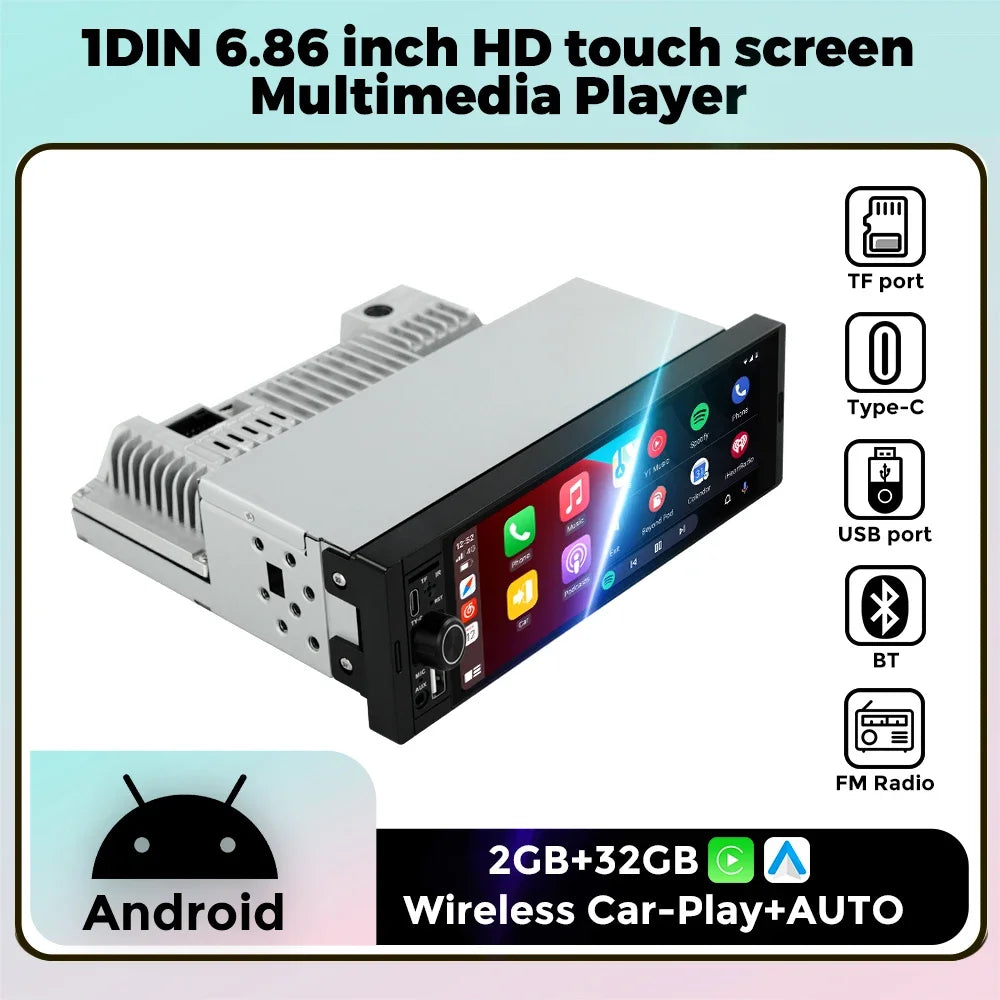 Android 6.86inch 1din Universal Car Multimedia Wireless Carplay Android Auto HD Touch Scre | AUTOKITSHOP