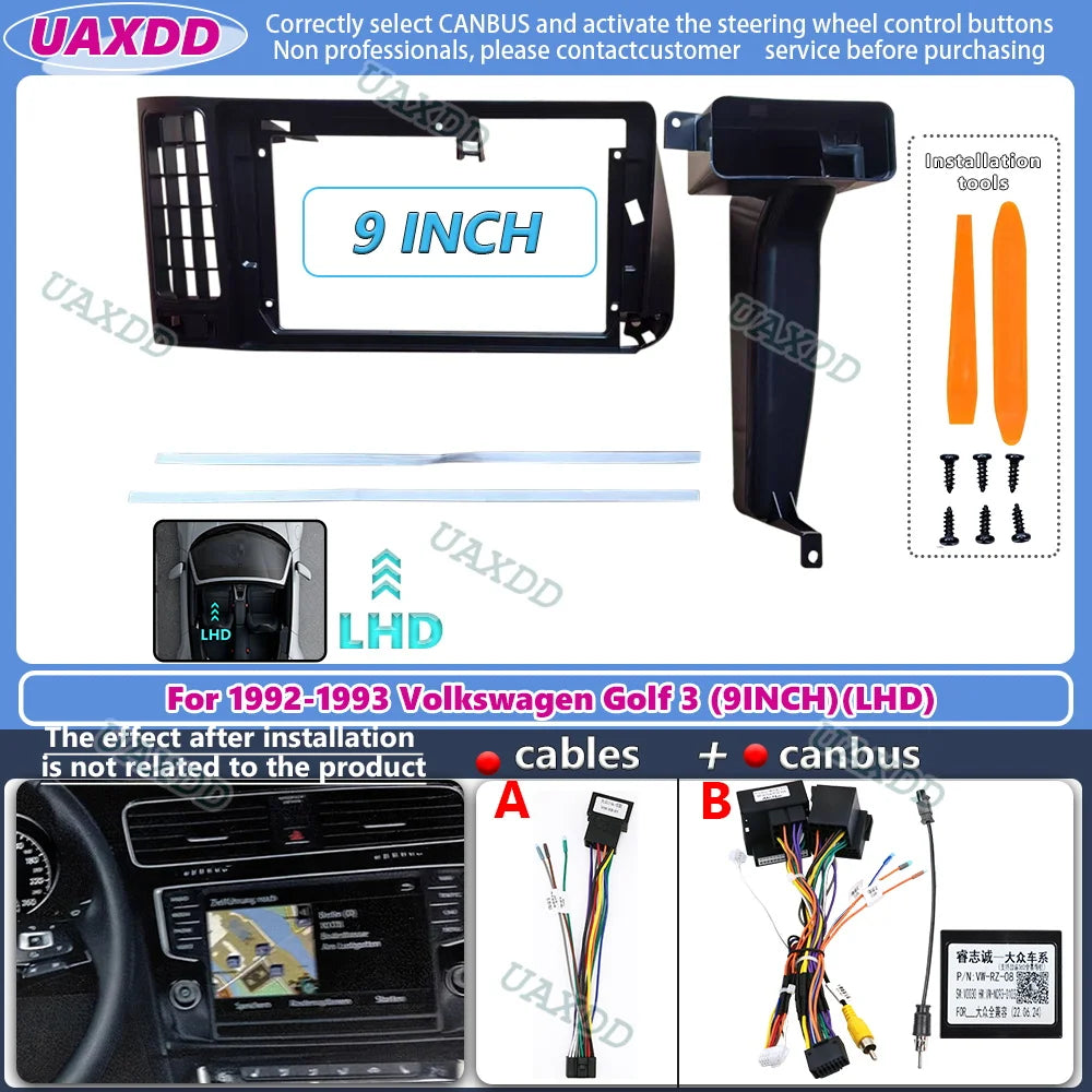 For 1992-1993 Volkswagen Golf 3 9INCH 2 Din Car radio Android frame fascia cable video har