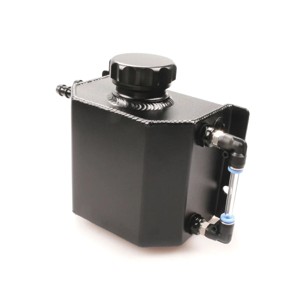 Universal Square Aluminum Alloy Radiator Coolant Overflow Tank 1L 1000ml With Drain Plug - Automotive LED Light