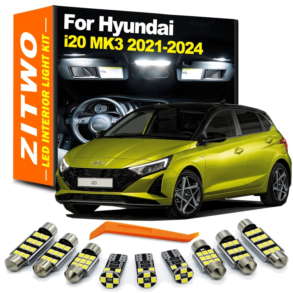 ZITWO 11Pcs Canbus No Error LED Interior Dome Map Reading Trunk Light Bulb Kit For Hyundai i20 i20N 3 MK3 2021 2022 2023 2024