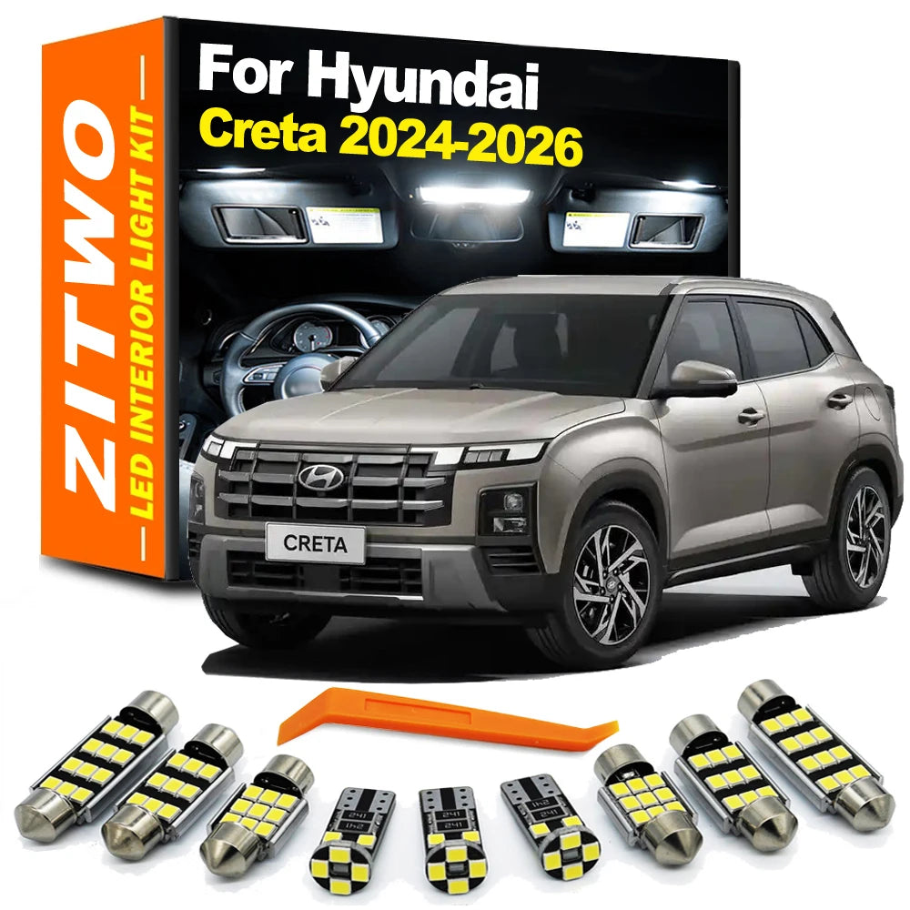 ZITWO 11Pcs Canbus For New Hyundai Creta 2024 2025 2026 Vehicle Lamp LED Interior Map Dome Luggage Plate Light Kit Car Bulbs