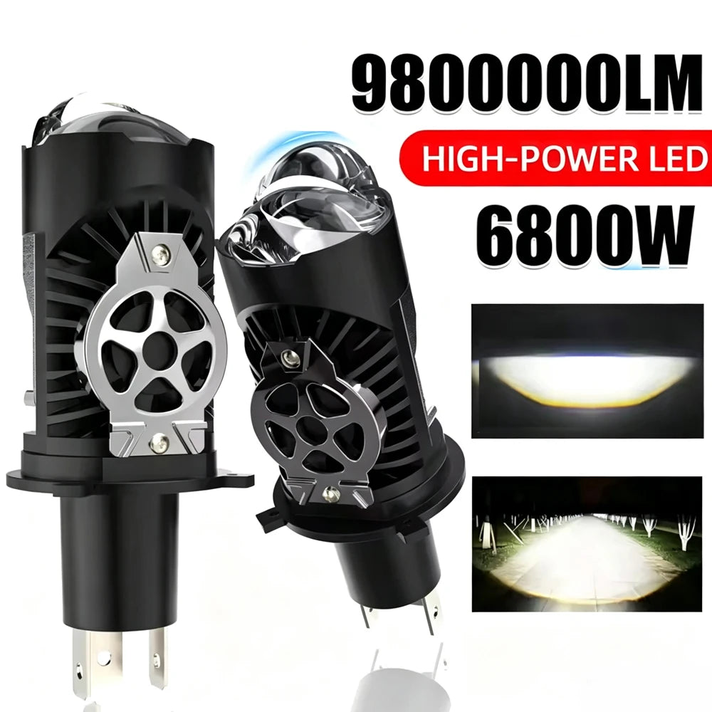 H4 LED Headlight Bulb Projector Lens Canbus Super Bright LED 6800W 9800000LM 6000K Hi/Low