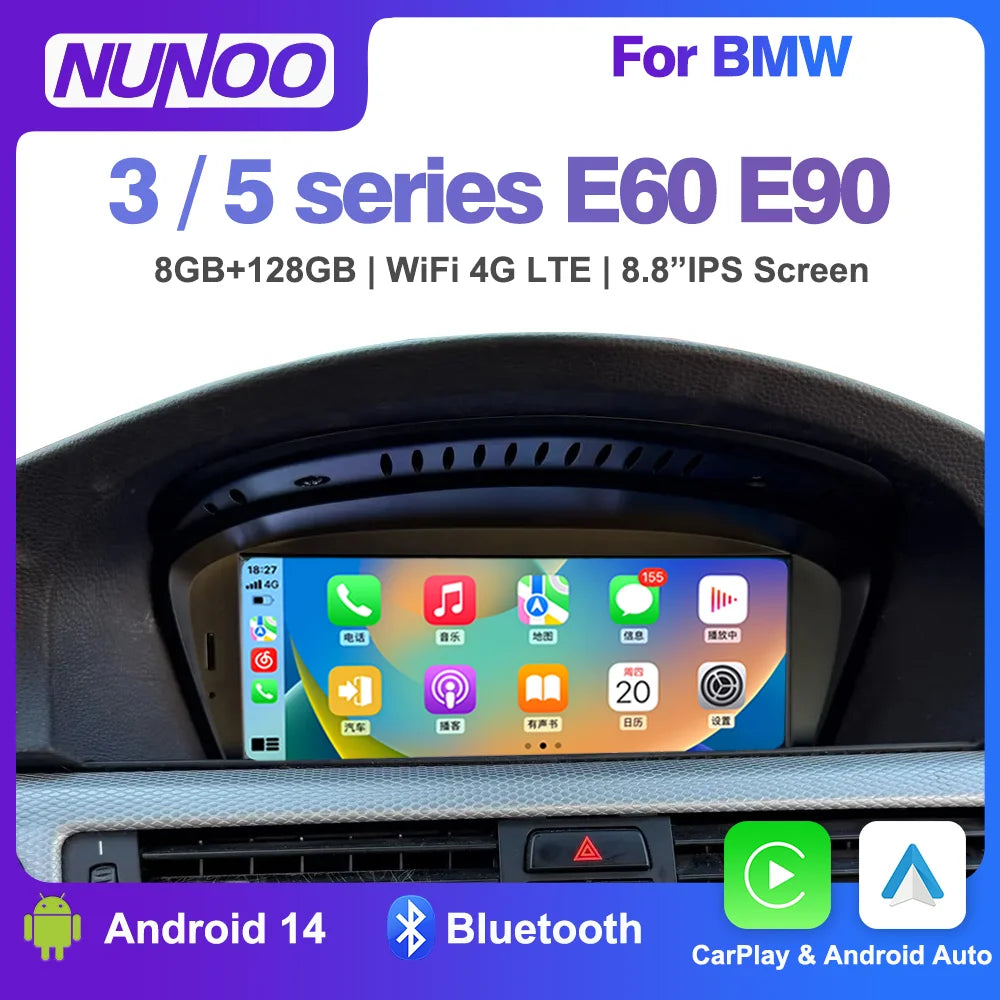 Android 14 CarPlay Car Radio For BMW 3 Series E90 E91 E93 5 Series E60 E61 E63 E64 2005-20