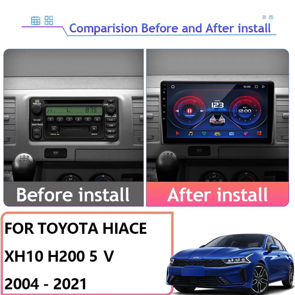 For Toyota Hiace XH10 H200 5 Ⅴ 2004 - 2021 Car Radio Android Auto Carplay GPS Navigation M