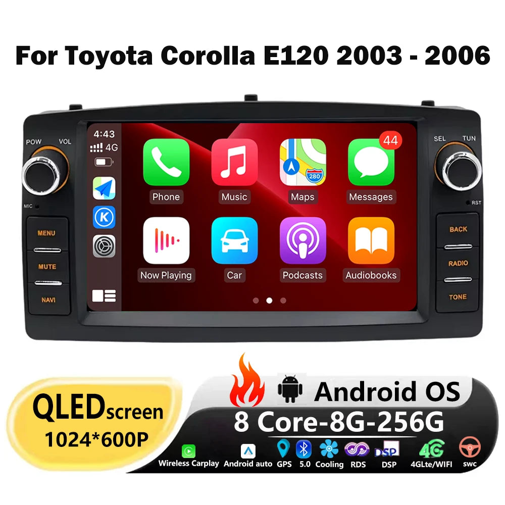Wireless Carplay For Toyota Corolla E120 2003-2006 Android 16 Auto Car Radio Multimedia Pl