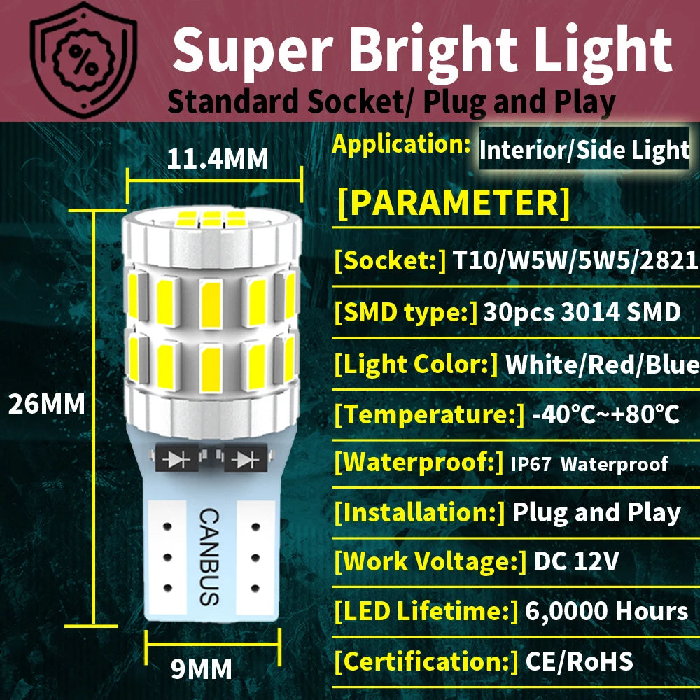 2x W5W T10 Led Canbus Clearance Lights Car Interior Bulb Parking Diode Lamp 12v For BMW E9