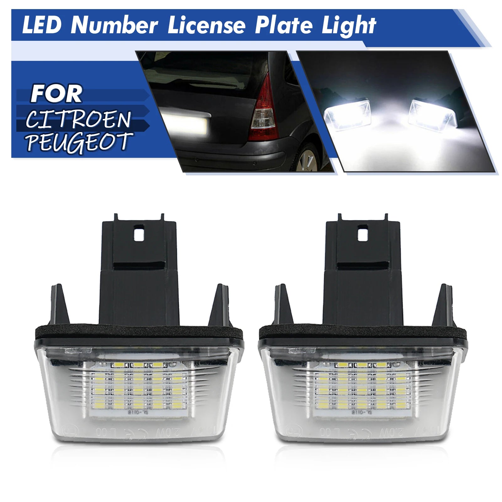 BEVINSEE 2pcs LED Licence Number Plate Lights For Citroen C5 01-08 C4 Grand Picasso 2006-2