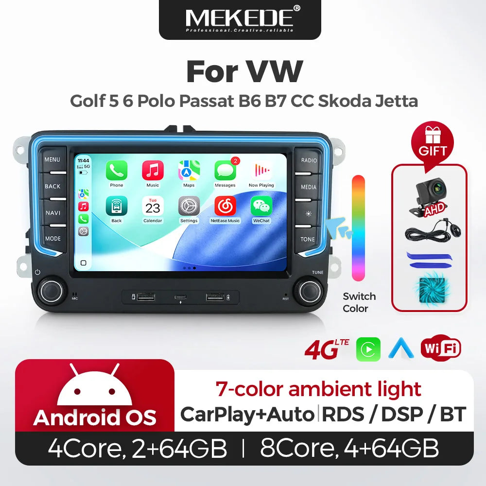 MEKEDE Android 15 7" Universal Car Radio For Volkswagen Golf 5 6 Polo Passat B6 B7 CC Skod