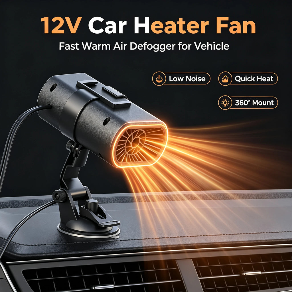 Fast Heating 12V Car Heater Adjustable Suction Cup Windshield Defroster Anti-Fog Multi-Function  - Automotive LED Light