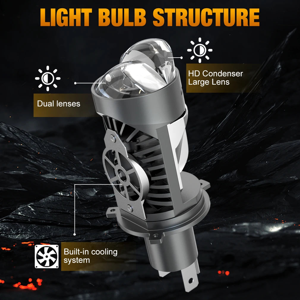 TOAUTO H4 LED Headlight Dualvision Projector Lens Canbus 30000LM 200W LED Light Hi/Low Lig