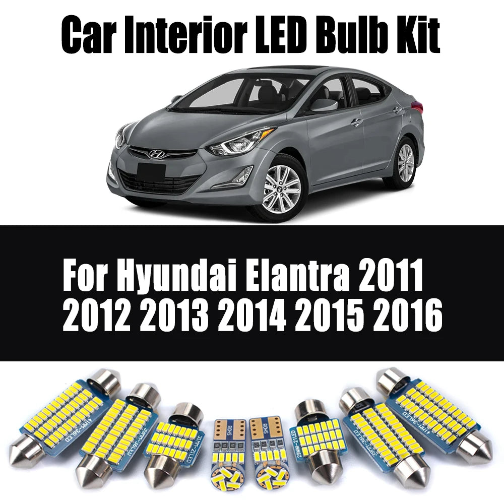 9-Piece LED Interior Light Kit for Hyundai Elantra 2011- 2013 - Canbus Dome Map Door Trunk Bulbs | AUTOKITSHOP
