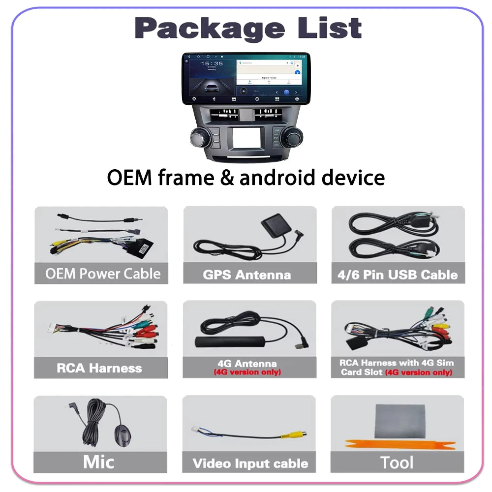 12.3" Android 16 Carplay Car Radio For Toyota Highlander 2009 - 2014 Multimedia Player 2 d