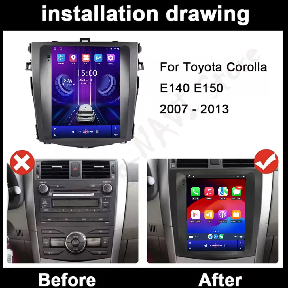 For Toyota Corolla E140 E150 2007-2013 Wireless Carplay Car Radio Multimedia Player GPS Na