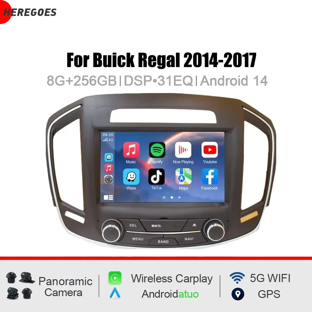 7" CarPlay DSP Android 15 8 Core 12GB RAM 256GB ROM Car Radio GPS Multimedia Player for Buick Regal 2014-2017 - Wireless