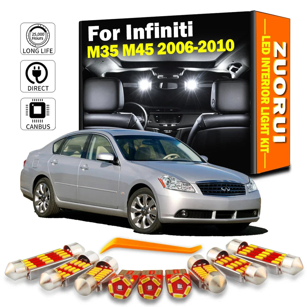 12-Piece LED Interior Light Kit for Infiniti M35 M45 2006-2009 - Canbus Dome Map Door Trunk Bulbs | AUTOKITSHOP