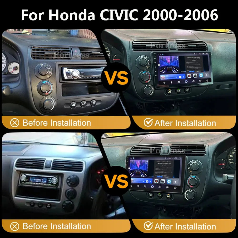 9”Android 16 Carplay Auto Car Radio Multimedia Player For Honda Civic 7 2000-2006 Navigati