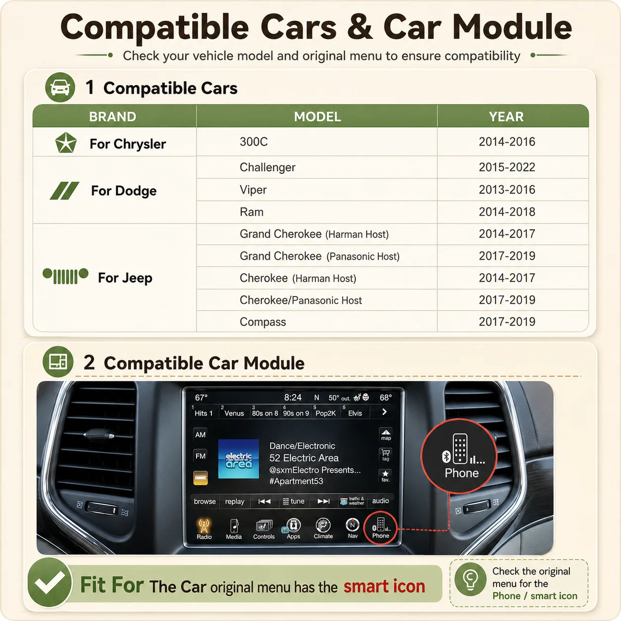 Wireless CarPlay Android Auto Car Interface For Dodge Challenger Chrysler 300C Jeep 2014-2 | AUTOKITSHOP