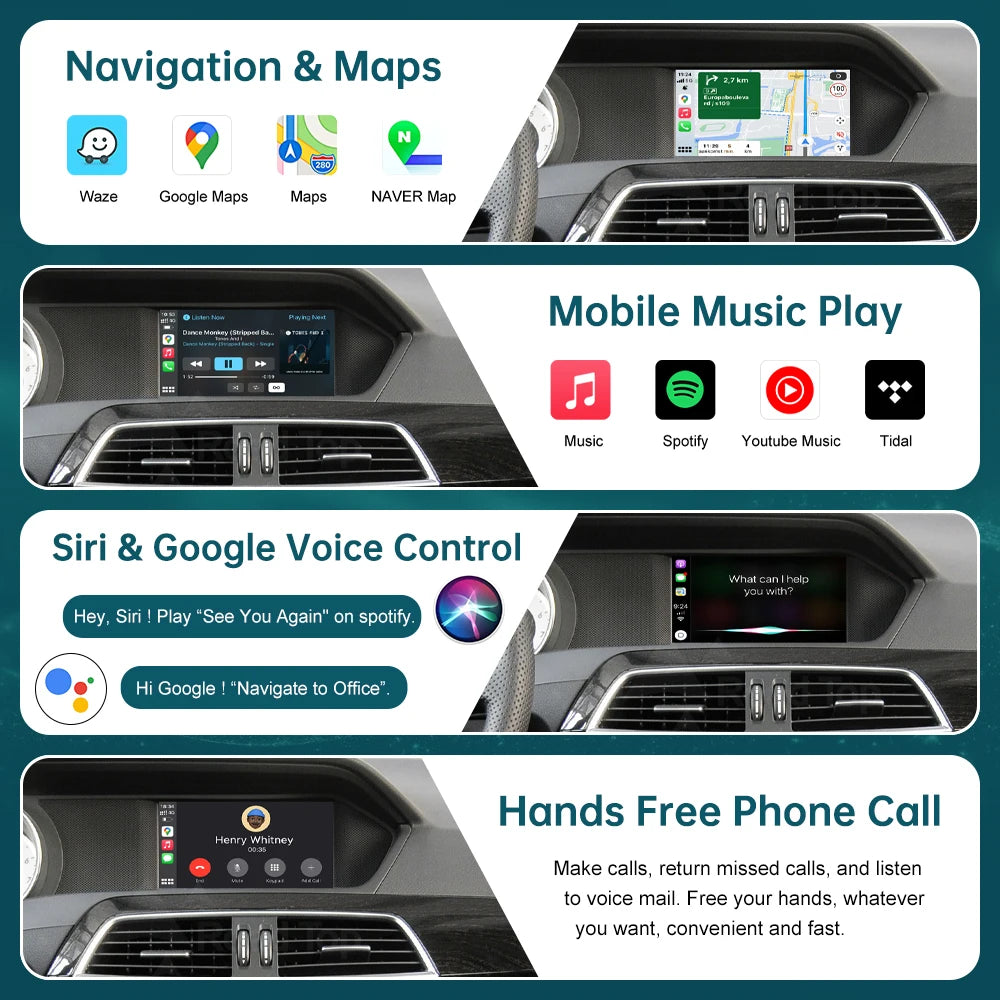RoadTop Wireless CarPlay for Mercedes Benz C Class W204 2011-2014, with Android Auto Mirro