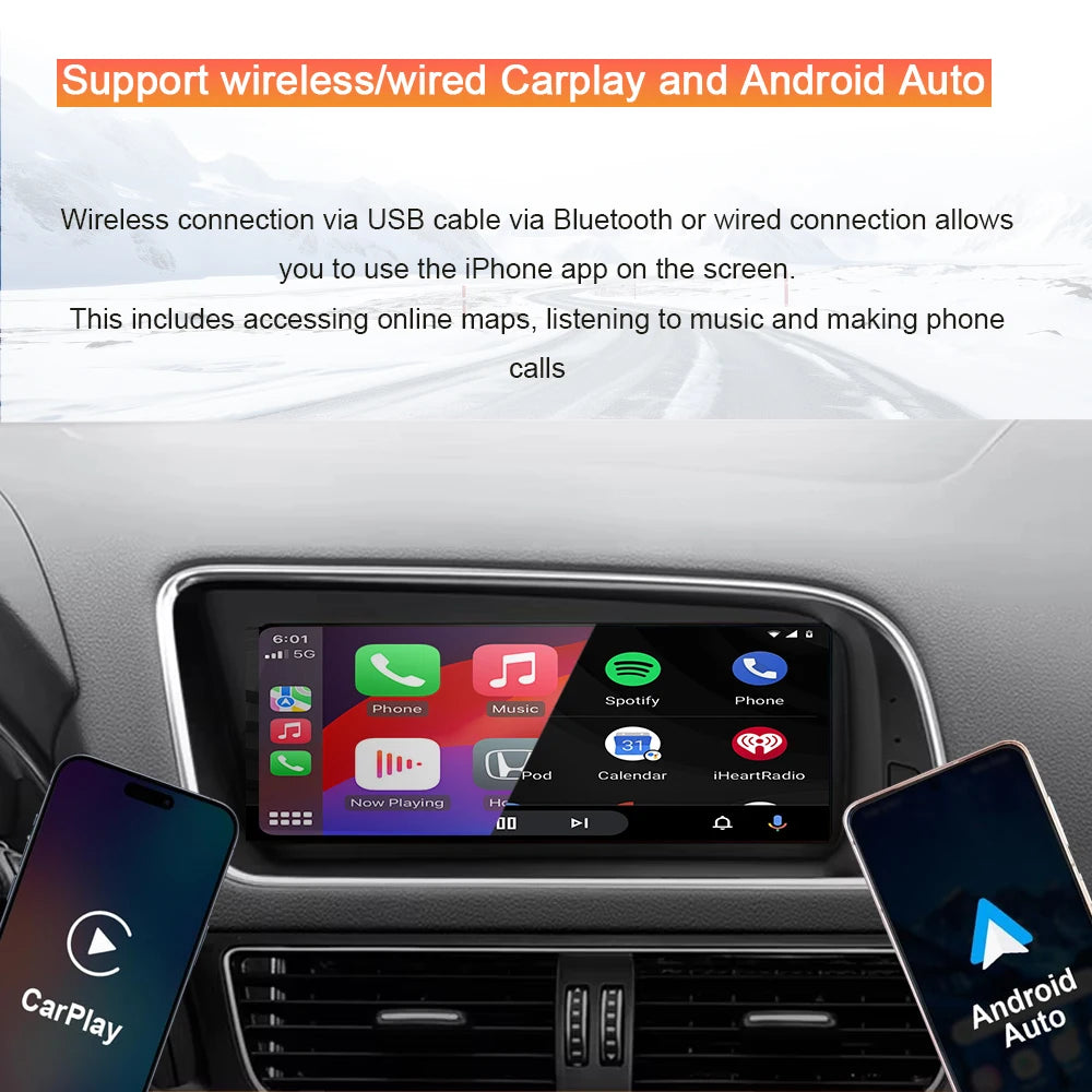 8+128GB 8.8inch Multimedia Player For Audi Q5 2009 -2015 2016 Android 14 Auto Carplay GPS