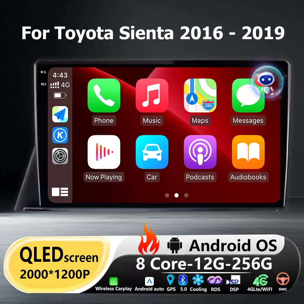Android 16 Auto Carplay For Toyota Sienta 2016 - 2019 Car Radio Multimedia Player GPS Navi