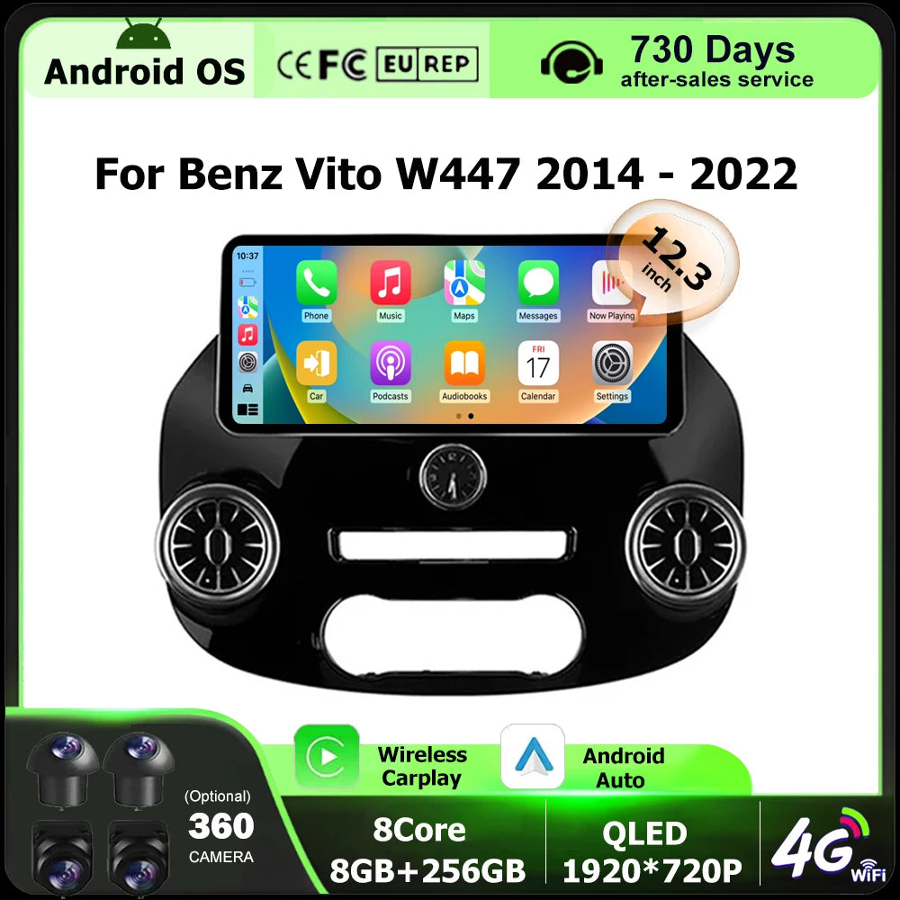 12.3 Inch Android 16 Auto For Benz Vito W447 2014-2021 Car Radio Stereo Multimedia Video P