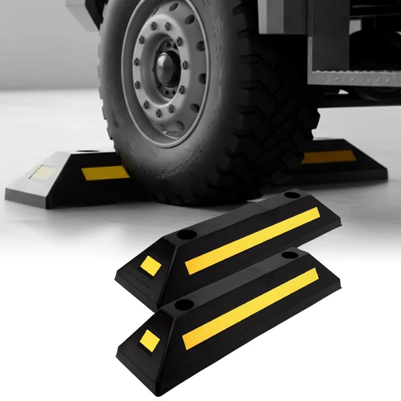 Car Wear Resistant Rubber Car Wheel Chock for Garage Yellow Strips Parking Stopper Durable Tire  - Automotive LED Light