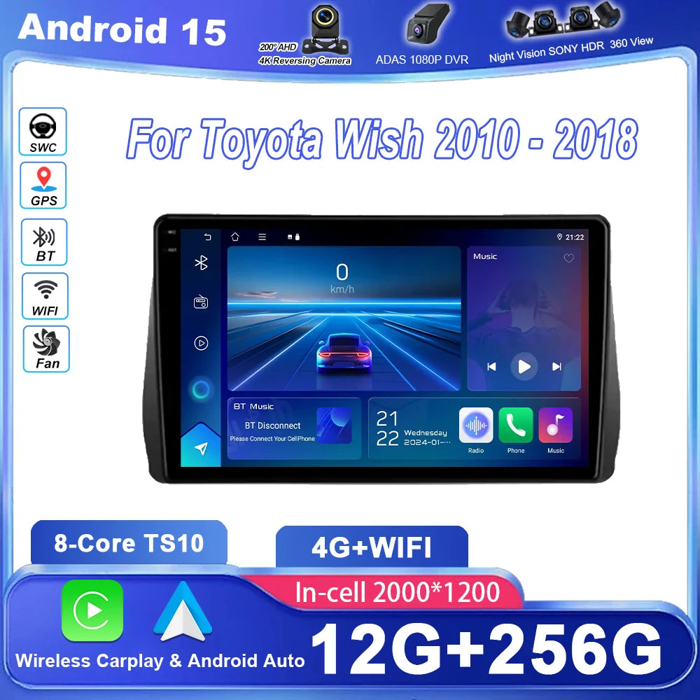 Car Android 15 Carplay For Toyota Wish 2010 -2018 Car Radio Video Multimedia Player GPS Na