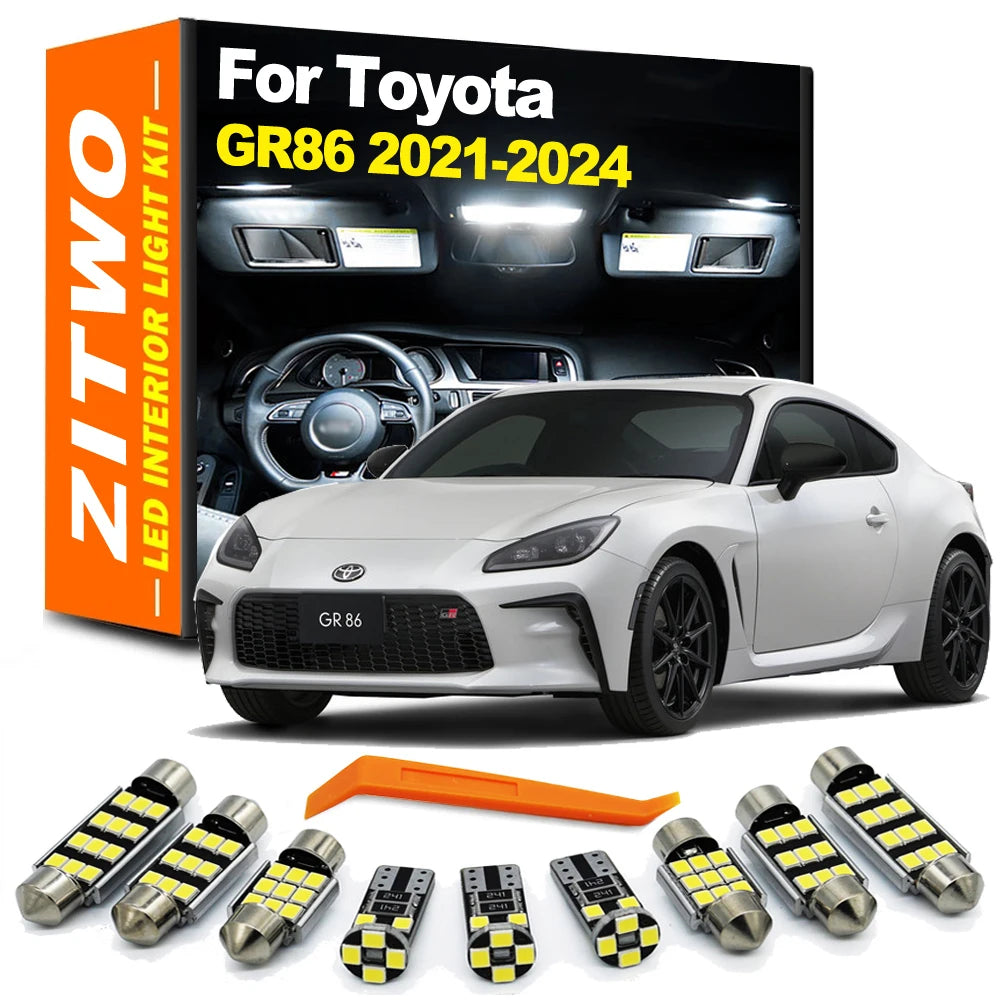 ZITWO 10Pcs LED Bulb Interior Dome Reading Door Trunk Light Sun Visor Plate Lamp Kit For Toyota GR86 2021 2022 2023 2024