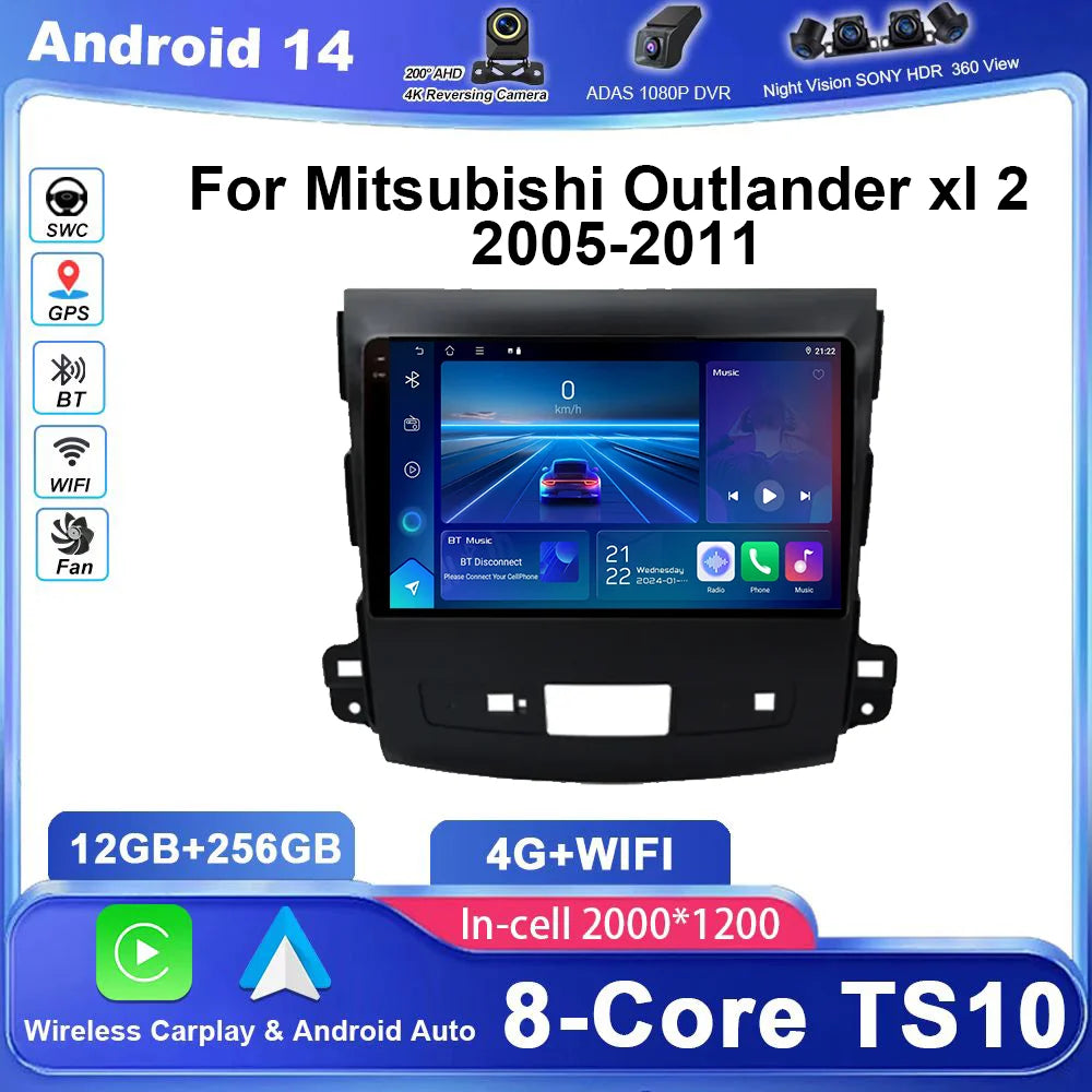 Android 15 Car Radio Stereo For Mitsubishi Outlander xl 2 2005-2011 Auto GPS Navigation Mu