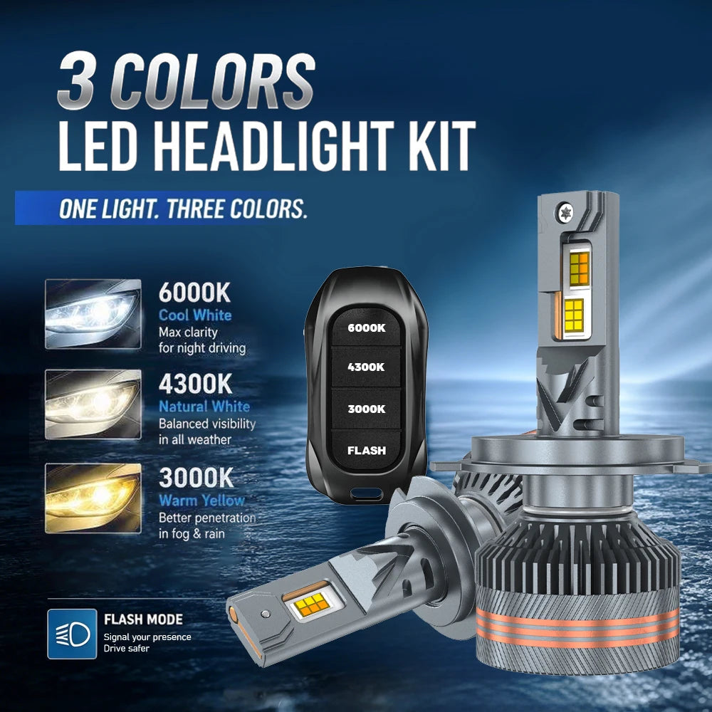9800W H11 LED Headlight with H1 H4 H7 9005 9006 HB3 HB4 6000K 4300K 3000K Three Color Remo