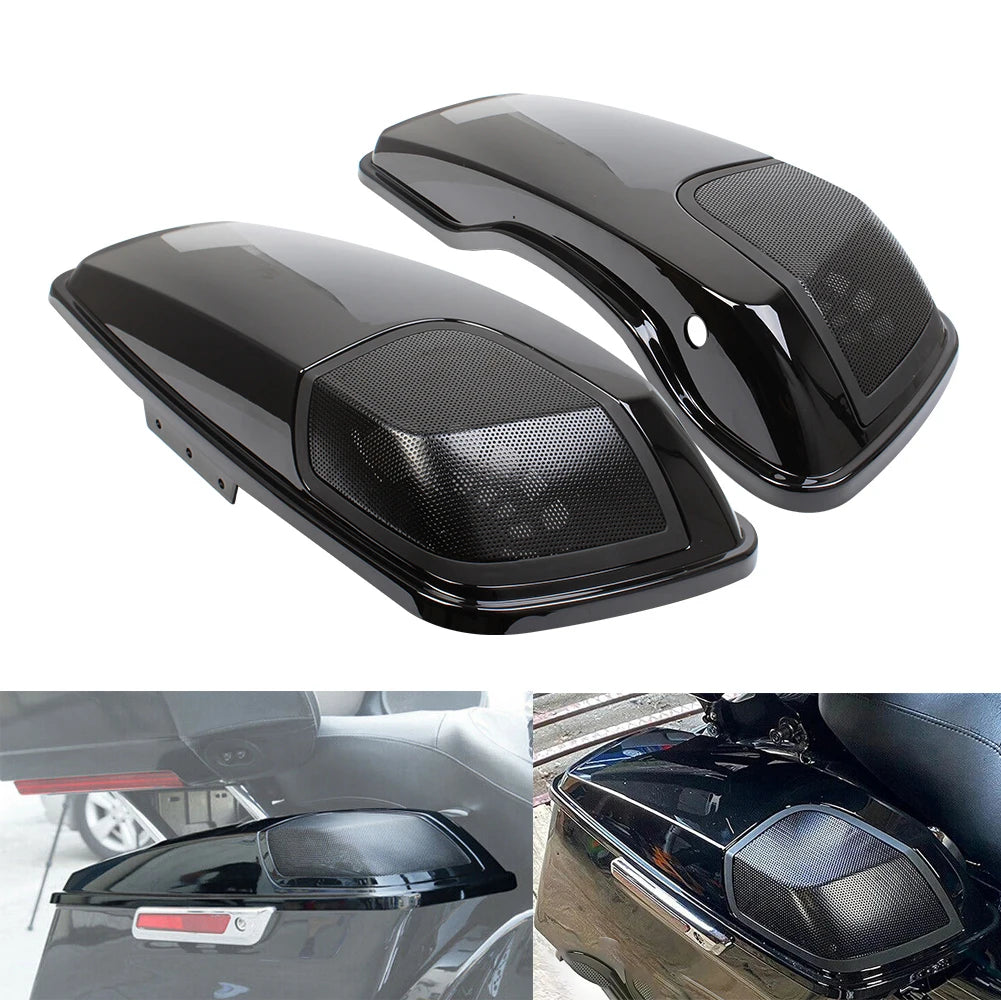 Gloss Black Motorcycle Saddlebag Speaker Lid Cover For Harley Touring Road King Electra Street G - Automotive LED Light