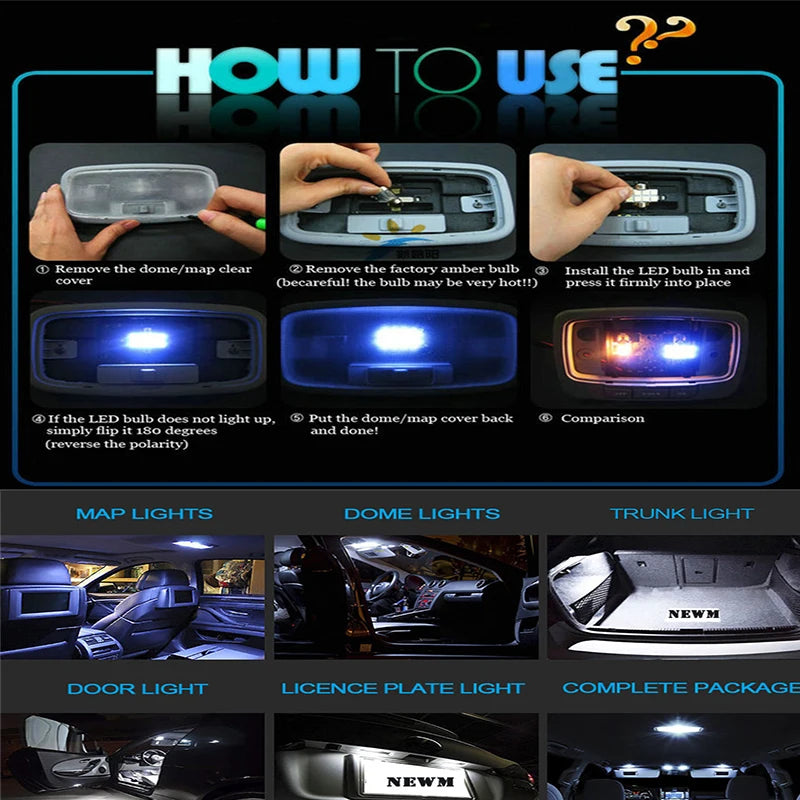 12-Piece LED Interior Light Kit - Canbus Error-Free Interior Bulbs