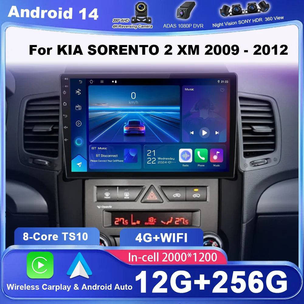 Carplay Android Auto Car Radio For KIA SORENTO 2 XM 2009 - 2012 Auto Multimidia Video Play