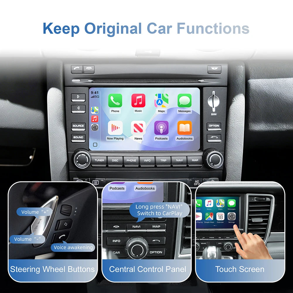 Wireless Carplay Decoder Video Interface Special for Porsche PCM 3.0 Head Unit with 7” Scr
