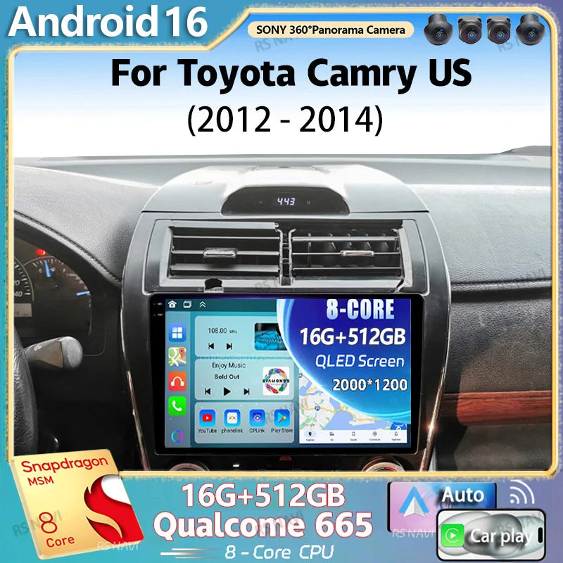 Android 16 For Toyota Camry US 2012 - 2014 2K QLED Android Car Radio Multimedia Video Play