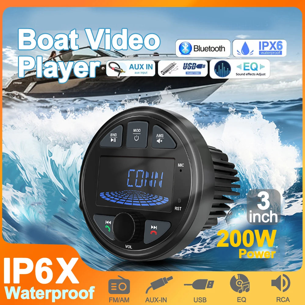 Boat Radio Marine Stereo Source Media Player AM FM RDS Receiver MP3 MP4 Video Play Bluetoo
