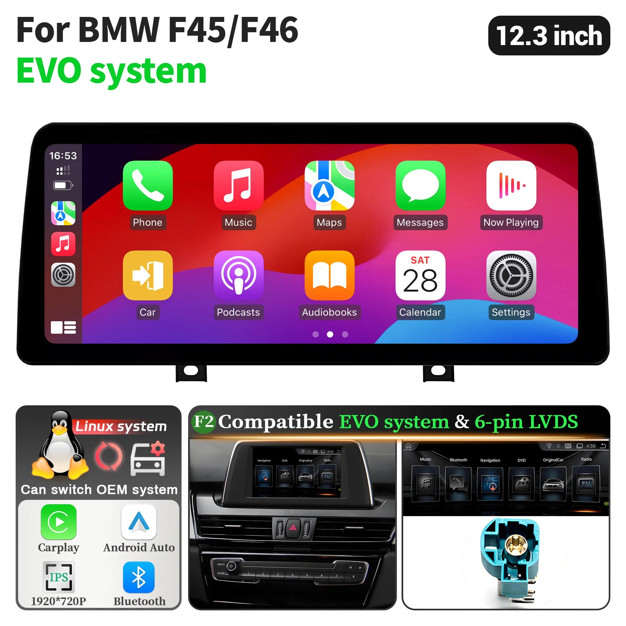 For BMW 2 Series F45 F46 2013-2019 Wireless Bluetooth Carplay Touch Screen Stereo Linux Mu