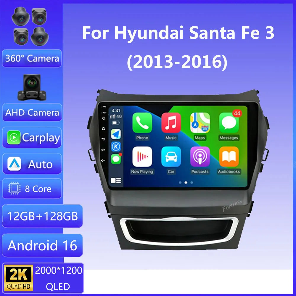 For Hyundai Santa Fe 3 2013 - 2016 Carplay Auto 4G+WIFI GPS Car Radio Navigation Multimedi