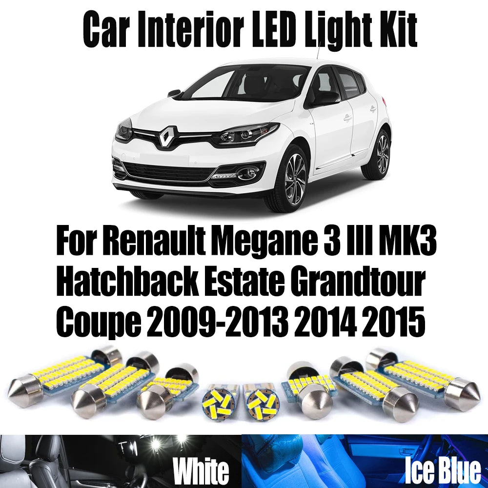 LED Interior Light Kit for Renault Megane 3 III MK3 Hatchback Estate Grandtour Coupe 2009-2015 - Canbus Dome Map Door...