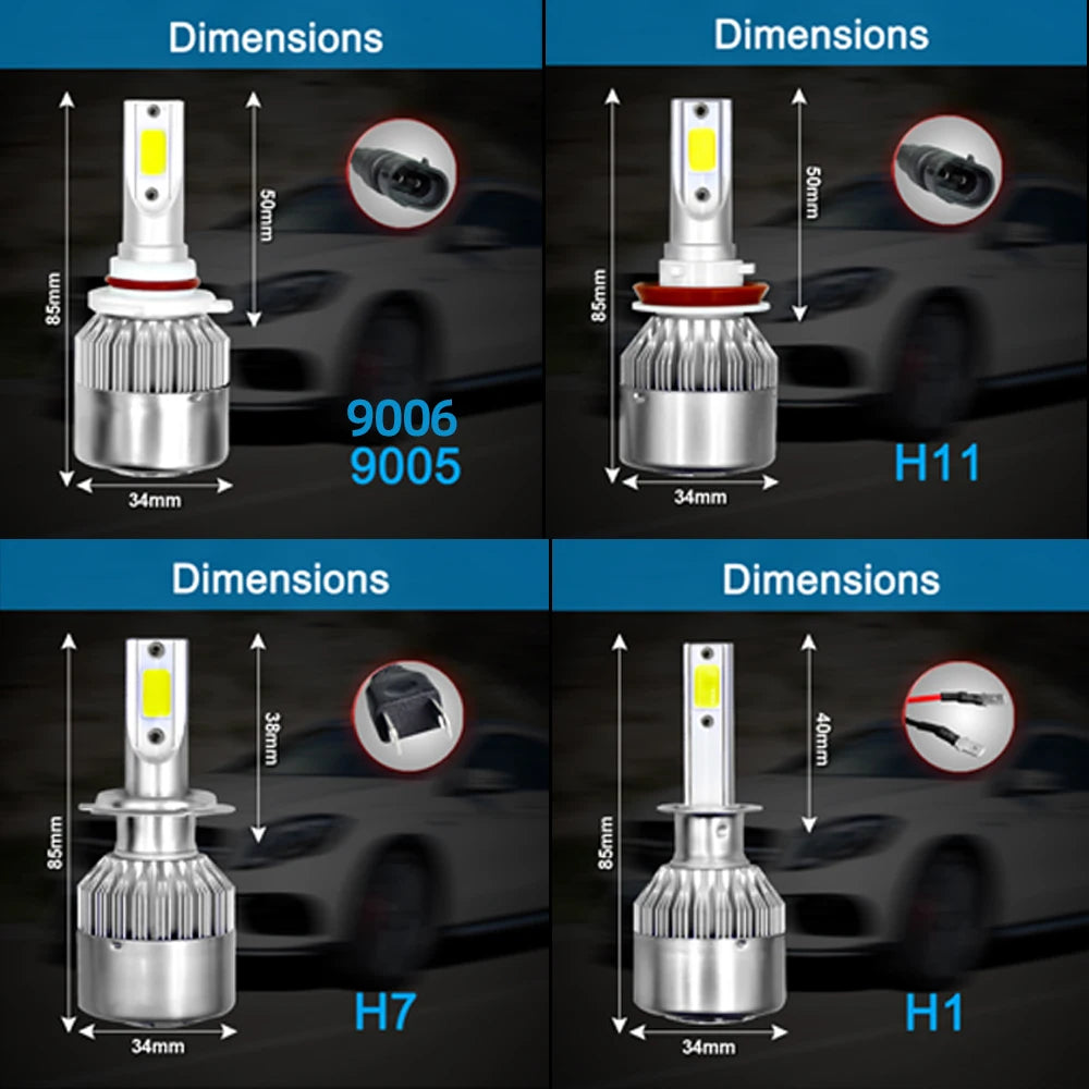 2x H11 LED H7 Car Headlight H4 Hi/Lo H1 H3 H8 HB3 HB4 9005 9006 H9 Light Bulbs 9007 H13 88