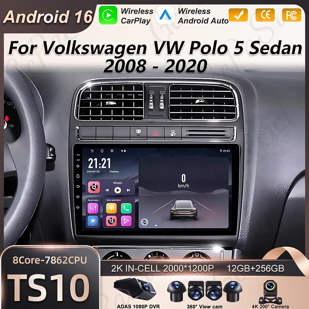 Android 16 Car Radio For Volkswagen VW Polo 5 Sedan 2008 - 2020 Multimedia Stereo Carplay  | AUTOKITSHOP