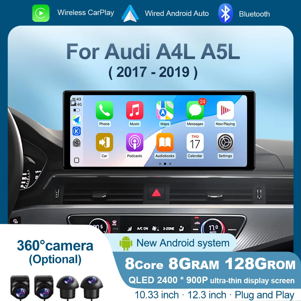 Car Radio For Audi A4L A5L 2017-2019 Intelligent Android OS System QLED Touch Screen Multi