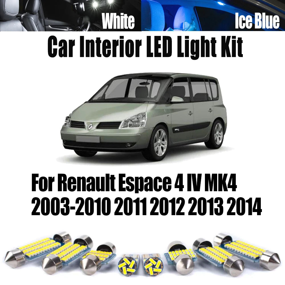 LED Interior Light Kit for Renault Espace 4 IV MK4 2003-2011 - Canbus Dome Map Door Trunk Bulbs | AUTOKITSHOP