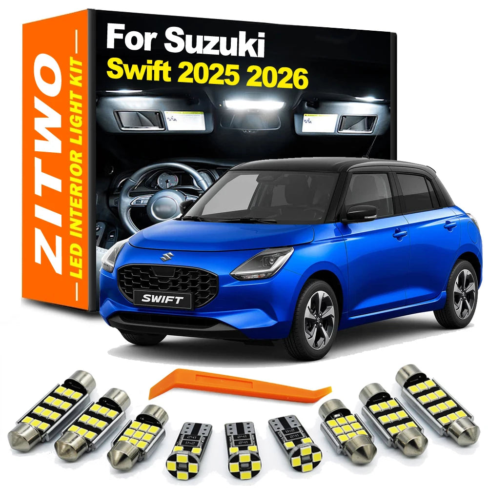 ZITWO 9Pcs For New Suzuki Swift 2025 2026 LED Interior Dome Map Reading Trunk Light Kit License Plate Lamp Car Bulb Canbus