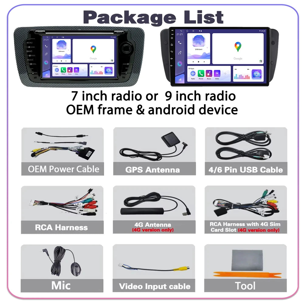 Android 16 CarPlay Car Radio For Seat Ibiza 6j 2009 2010 2011 2012 2013 5G WiFi Auto Multi