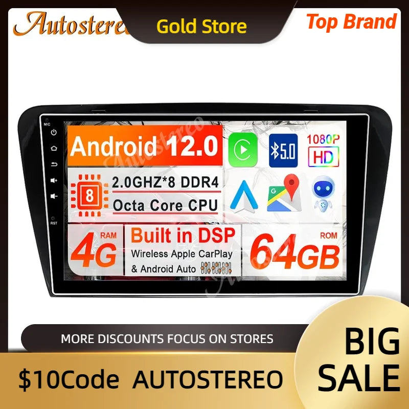 Android 13 Wireless Carplay Car DVD Player GPS Navigation For Skoda Octavia 2014-2017 Auto