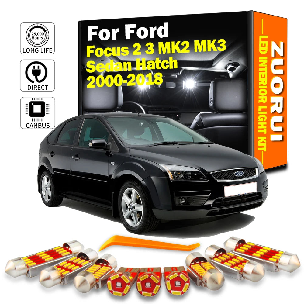 LED Interior Light Kit for Ford Focus 2 3 MK2 MK3 Sedan Hatch 2000-2017 - Canbus Dome Map Door Trunk Bulbs | AUTOKITSHOP