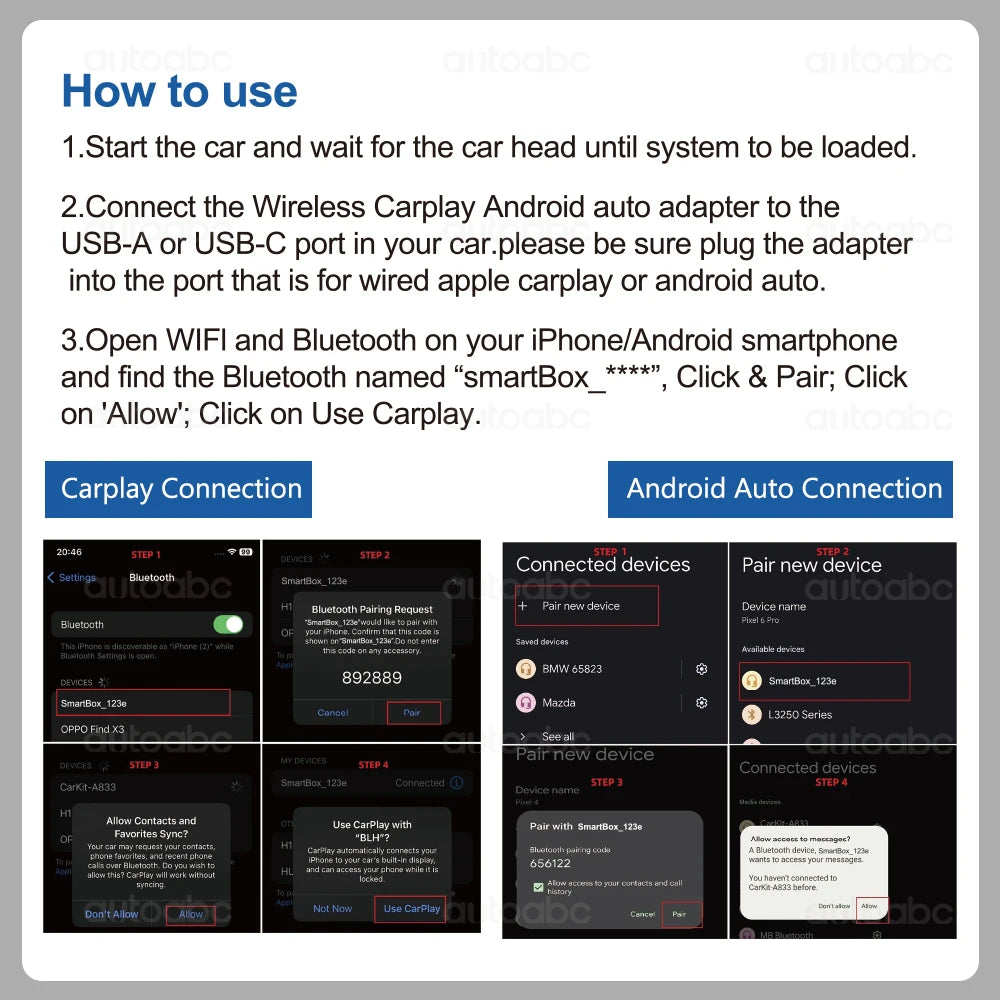 2025 New Wireless Carplay Android Auto Box 2in1 Wired to Wireless Dongle Automatic Connect