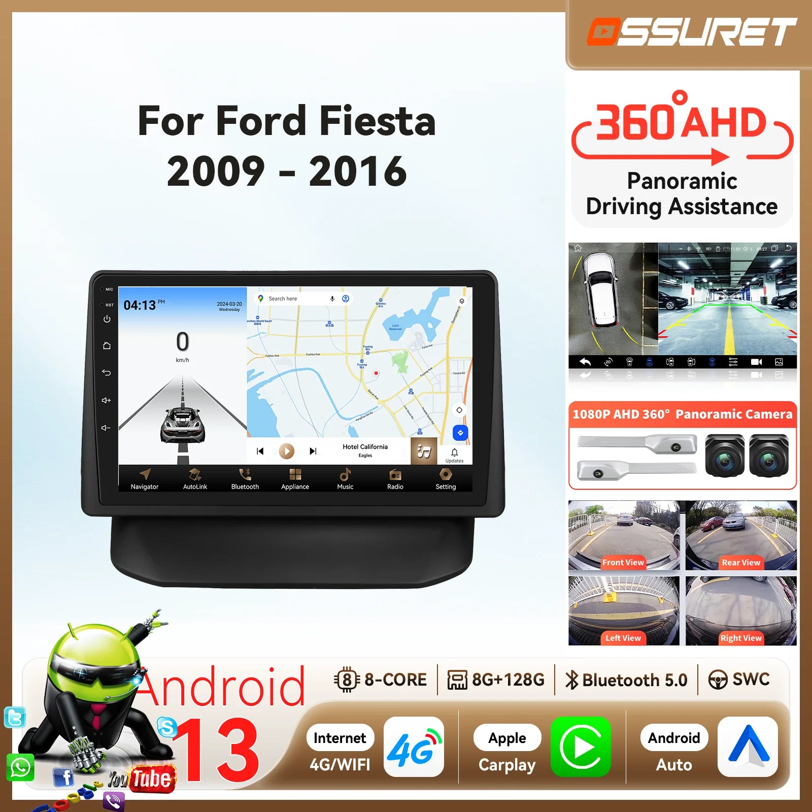 4G AI Carplay Android Auto Car radio for Ford Fiesta 2009 - 2016 Multimedia Video player 3